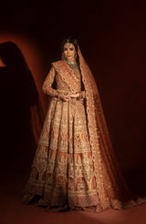 Pakistani Bridal Dress in Rust Pishwas Lehenga Style